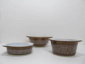 lot 216 image: Vintage PYREX Woodland Casserole Dishes and Cinderella Bowl