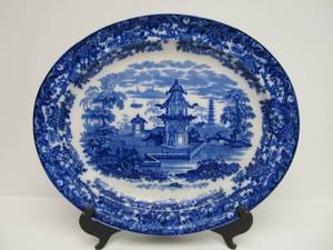 lot 239 image: LARGE Antique Signed WEDGWOOD Flow Blue Oval Platter