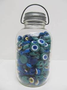 lot 173 image: Large Jar FULL of Handmade Round Glass Eyeball Beads