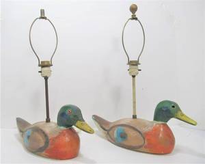 lot 270 image: Vintage Carved Wood Duck Decoy Table Lamps