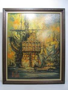 lot 278 image: Large Vintage BRITTINI Spanish Galleon Ship Art Framed Print