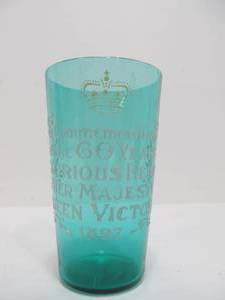 lot 258 image: Antique 1897 Queen Victoria 60 Year Diamond Jubilee Blue Glass