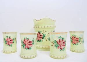 lot 266 image: Vintage Signed HEISEY Custard Glass Pitcher & Tumbler Set