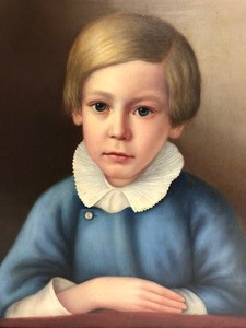 lot 6 image: Fantastic Early Antique Oil on Canvas Portrait Painting of a Young Boy