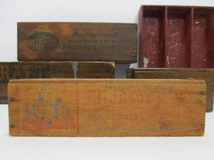 lot 296 image: Group of Primitive AntiqueVintage Wood Boxes Trays etc