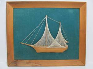 lot 316 image: Mid Century Framed String Art Sailboat Artwork