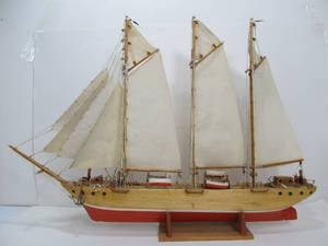 lot 318 image: Large Vintage Signed Folk Art Hand Carved Wooden Ship #2 