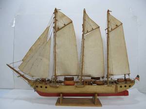 lot 319 image: Large Vintage Signed Folk Art Hand Carved Wooden Ship #3