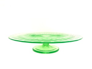 lot 345 image: Vintage Green Vaseline Glass Cake Stand
