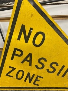 Metal Yellow Triangle Road Sign No Passing Zone