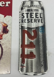 Two Metal Signs Budweiser and Steel Reserve