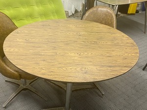 Round Mid Century Table with Pair of Swiveling Chairs