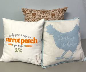 lot 69 image: Lot of Throw Pillows, Queen Bed Skirt and 12 Size Window Curtains