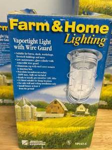 lot 86 image: Lot of 5 Farm & Home Vaperlight Exterior Light with Wire Guard