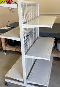 lot 98 image: 2 Sided Rolling Retail Display Shelf. 
