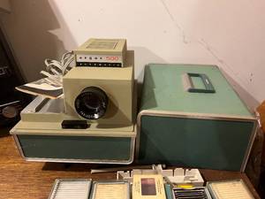Vintage Slide, Movie Projector and Screen