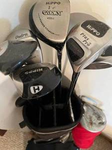 Black Golf Bag, Rawling & Hippo Giant Clubs and Ball Gatherer
