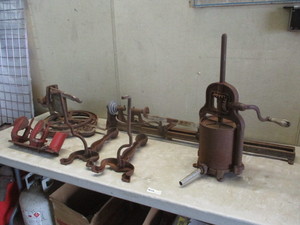 Vintage Cast Iron tools, sausage press, lathe, cutter