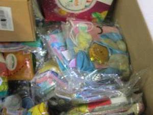 box of ballons and party supplies ...