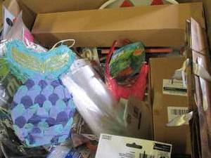 box of party supplies and easter ...