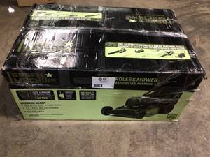 lot 21 image: Green Machine 62V Cordless 3-in-1 High Wheel Push Walk Behind Mower, Brushless 22 In. Cutting Width with 4Ah Battery and Rapid Charger - Open Box - Review all pictures