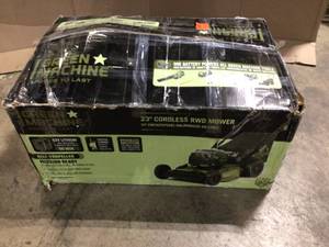 lot 37 image: Green Machine 62V Brushless 22 in. Electric Cordless Battery Self- Propelled Lawn Mower with 2 4.0 Ah Batteries and Charger - Customer Return - Review all pictures