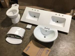 lot 40 image: Mix Lot of White Vanity and Toilet Sets - Customer Returns - Review all pictures