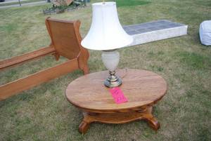 lot 226 image: White and brass Lamp with shade som...