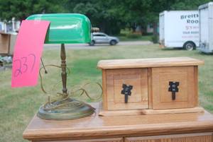 lot 237 image: Desk lamp with green shade and litt...