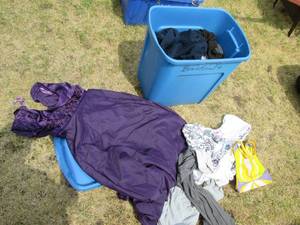 lot 122 image: Tall Covered tote filled with assor...