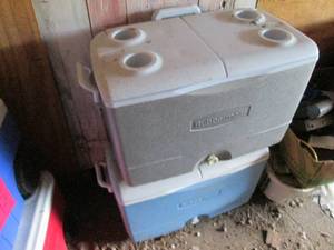 lot 146 image: (2) Rubbermaid Rolling Coolers with...