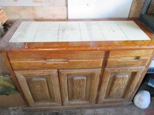 lot 158 image: Tile top Wood Console Table with 2 ...