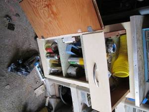 lot 163 image: Wood garage or shop cabinet with ea...