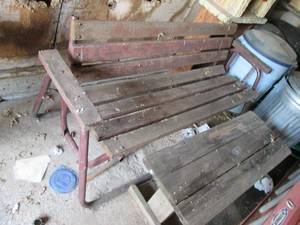 lot 185 image: Outdoor wood bench and metal frame ...