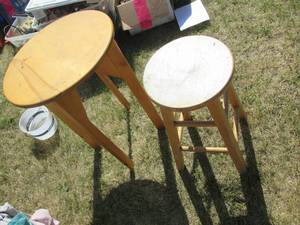 lot 198 image: round wooden cafe style table with ...