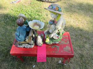 lot 336 image: wooden painted bench with ornate me...