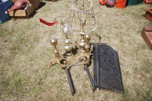 lot 296 image: brass framed fireplace screen and b...