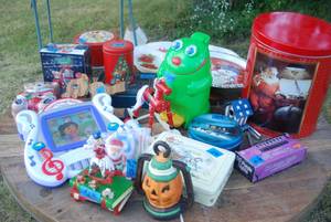 lot 36 image: Two boxes of misc decor and toys. S...