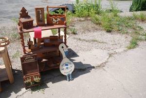 lot 71 image: Three shelf book stand. With box of...