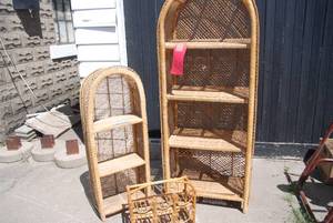lot 88 image: 2 wicker bookshelves and wine rack....