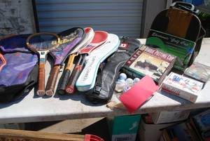 lot 367 image: Misc sports lot. Tennis rackets, bo...