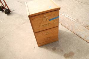 lot 381 image: 2 drawer wooden file cabinet. Open ...