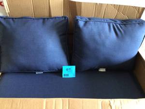 lot 14 image: Arden Selections 46 in. x 26 in. Outdoor Loveseat Cushion Set in Sapphire Blue Leala - 2 boxes - Review all pictures