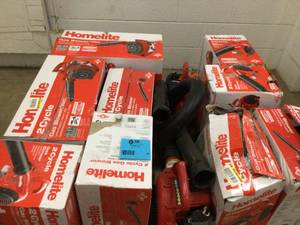 lot 36 image: Pallet with assorted Homelite Outdoor Tools various models and conditions