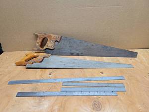 lot 736 image: Steel Rulers and (2) Handsaws