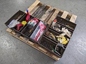 lot 480 image: (2) Parts Bins w Hardware and More - Each is about 23 x 13.5 x 4 - NO SHIPPING