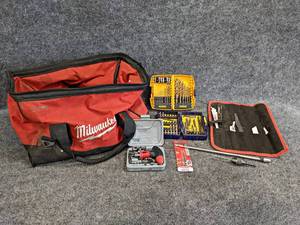 lot 577 image: Lot of Drill and Driver Kits, Blades and Milwaukee Bag