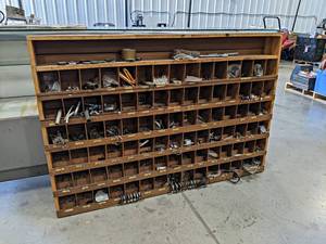 lot 578 image: Wall Mount Parts Bin w Contents - About 62 x 42 x 6 - NO SHIPPING