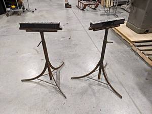 lot 762 image: Pair of Homemade Material Roller Stands - Each is about 32 Tall and are adjustable - NO SHIPPING