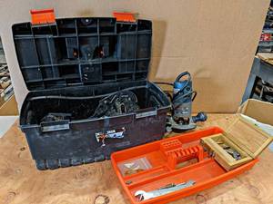 lot 804 image: BOSCH B1350 Router w Accessories and Plastic Toolbox